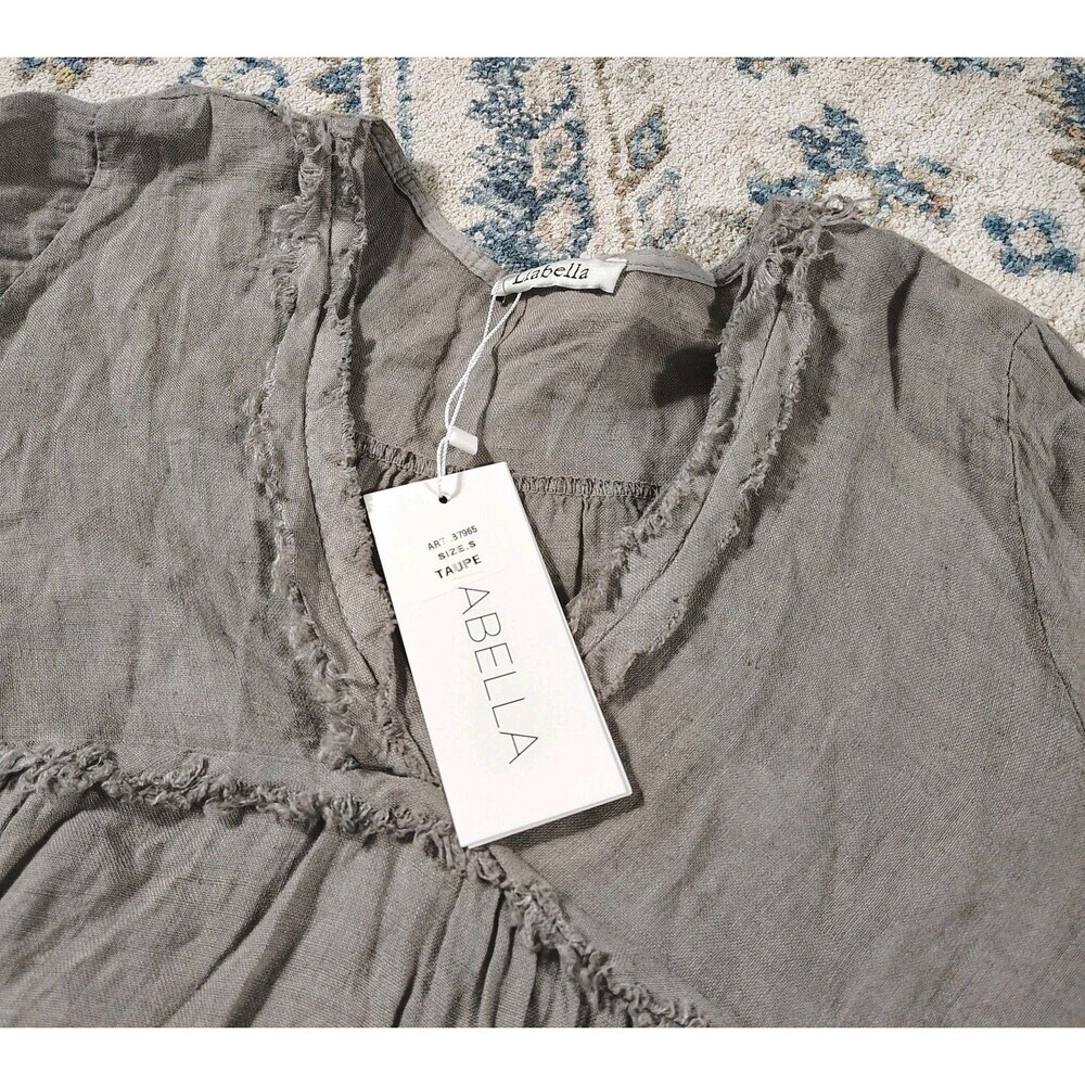NWT Liabella 100% Linen Tiered Tunic Dress Sz Small Raw Hem Boho Lagenlook Italy - Picture 3 of 9
